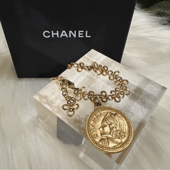 Chanel Goldtone Bracelet with Gold Coin Charm - Picture 1 of 16